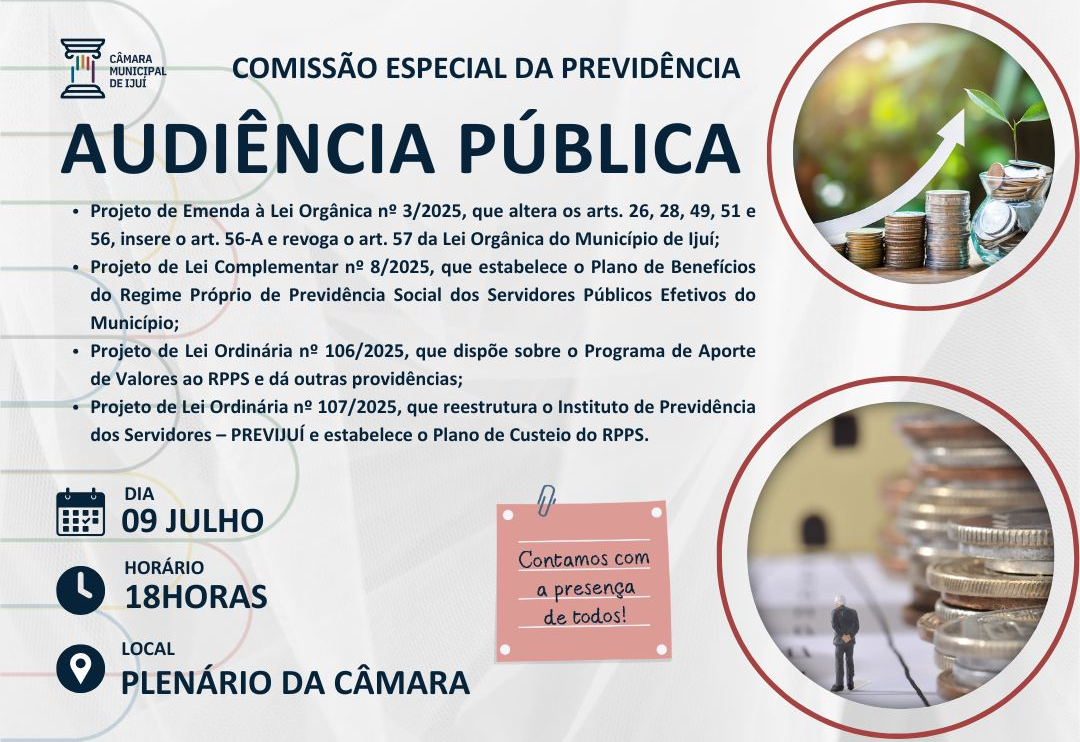 Audiência Pública abordará Projetos importantes para a previdência dos servidores municipais