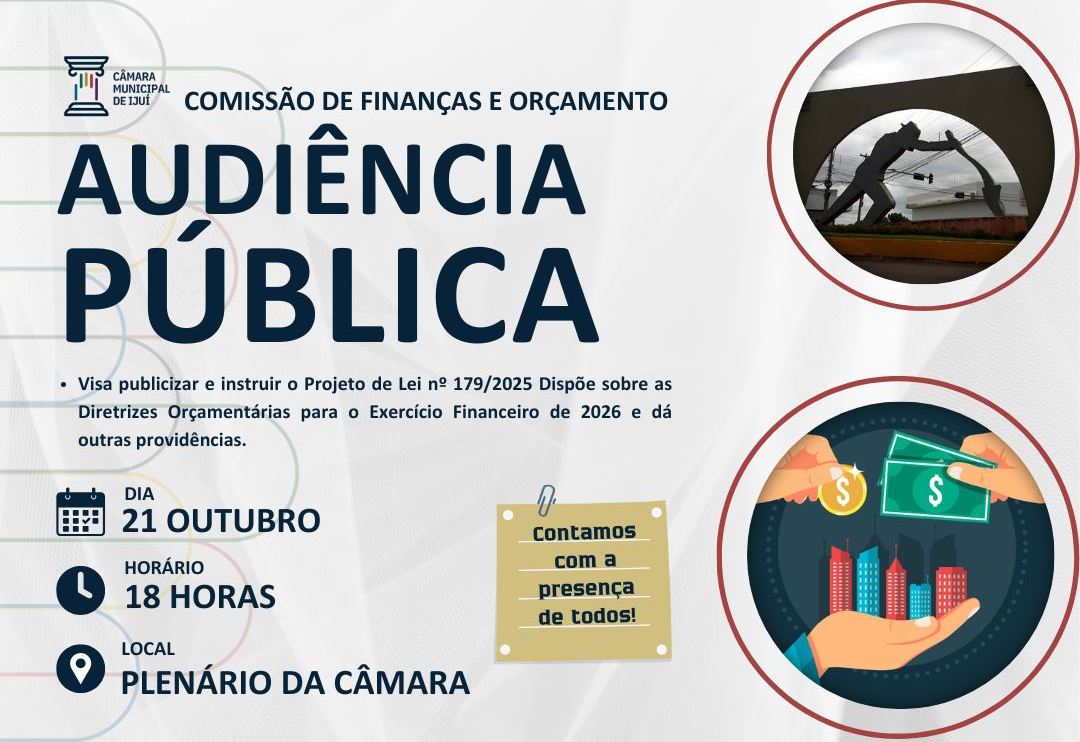 Câmara de Ijuí realiza Audiência Pública sobre a LDO 2026 na próxima terça-feira